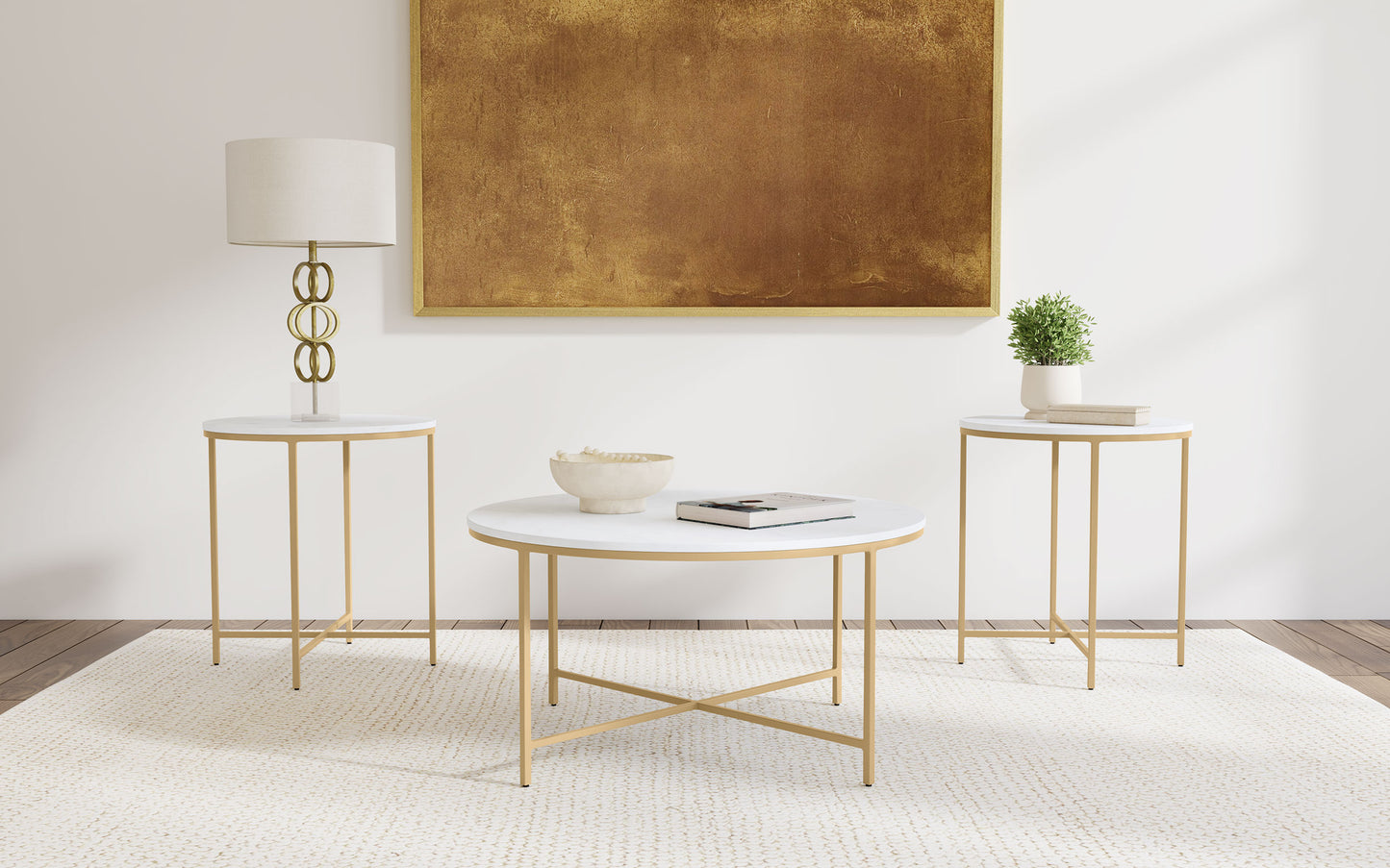 Ellison 3-piece Round Marble Coffee and End Table Set White