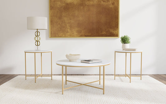 Ellison 3-piece Round Marble Coffee and End Table Set White