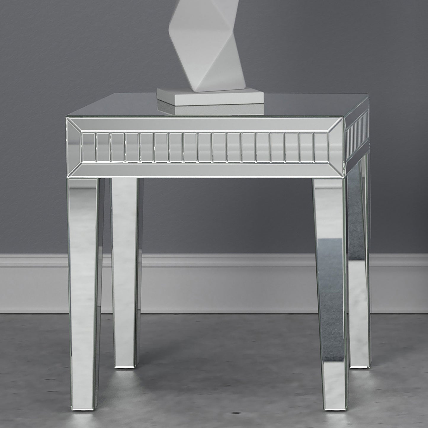 Whitfield Square Mirrored End Side Table Silver