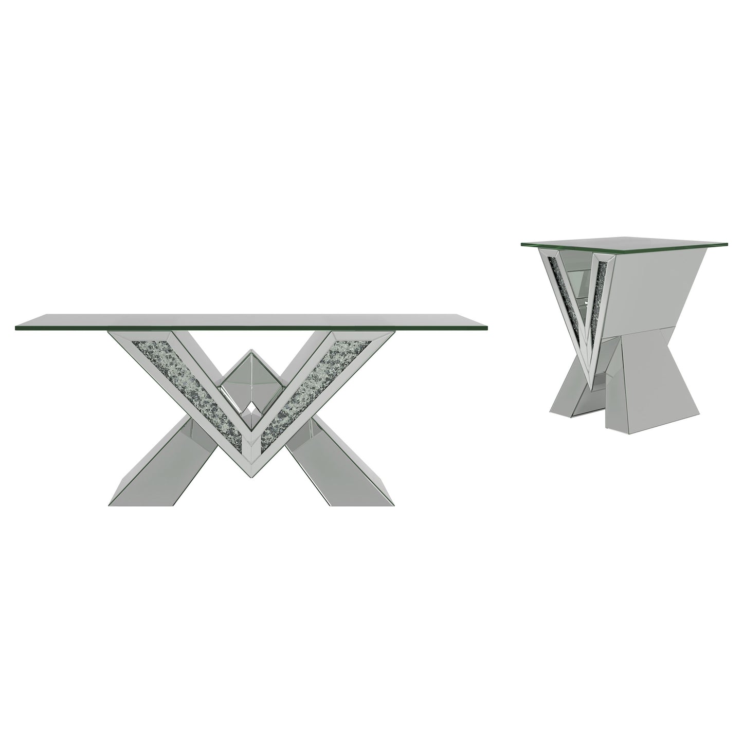 Taffeta 2-piece Mirrored Coffee and End Table Set Silver