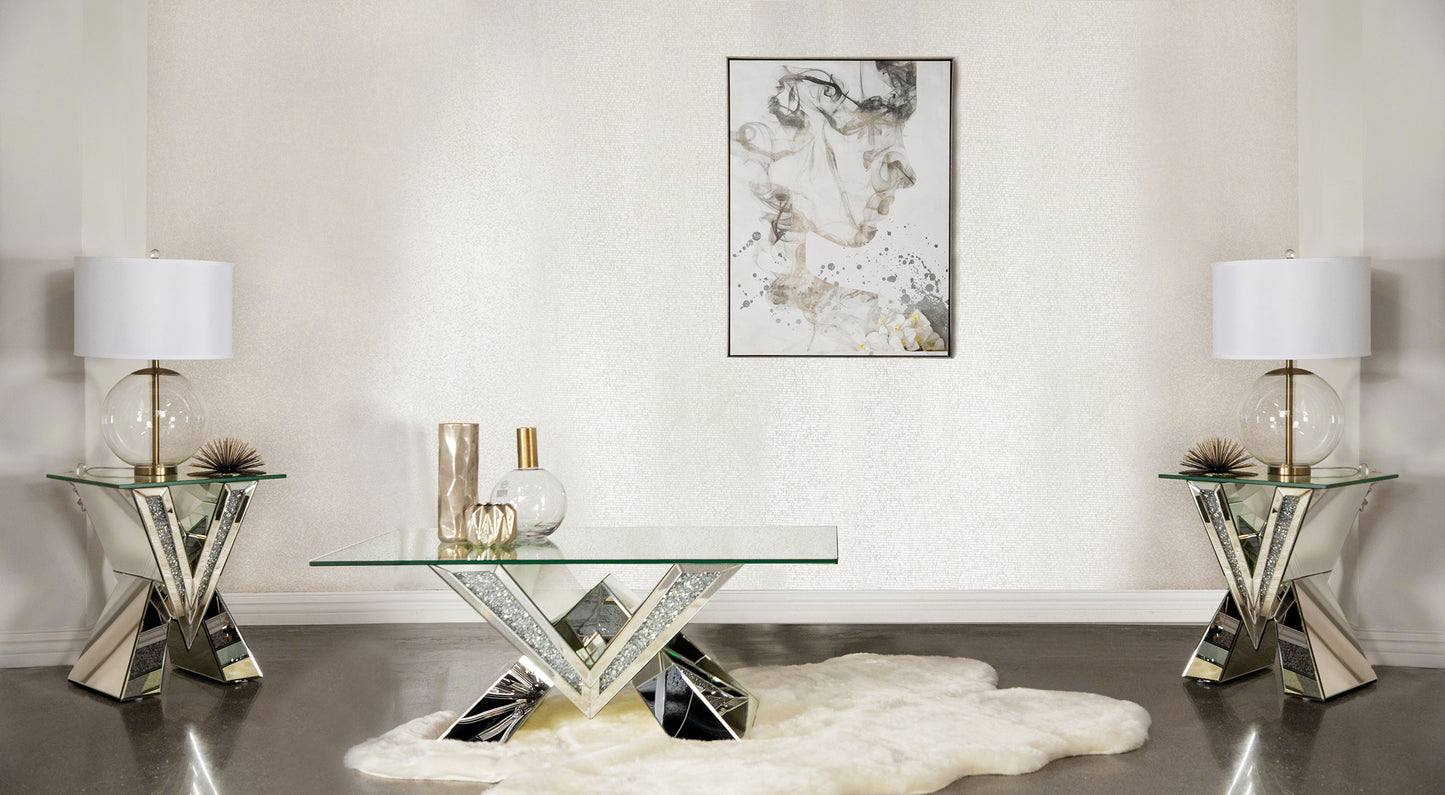 Taffeta 3-piece Mirrored Coffee and End Table Set Silver