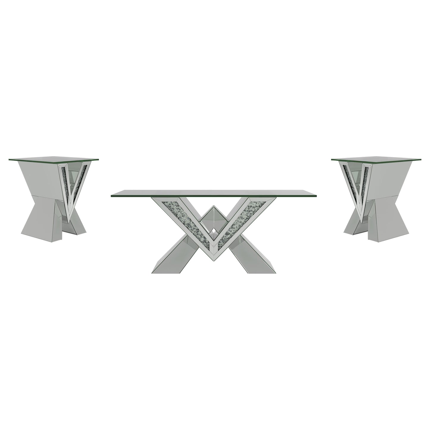 Taffeta 3-piece Mirrored Coffee and End Table Set Silver