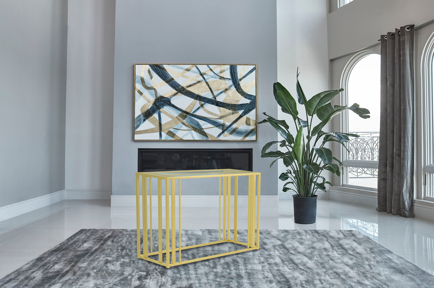 Adri Glass Top Entryway Console Table Matte Brass