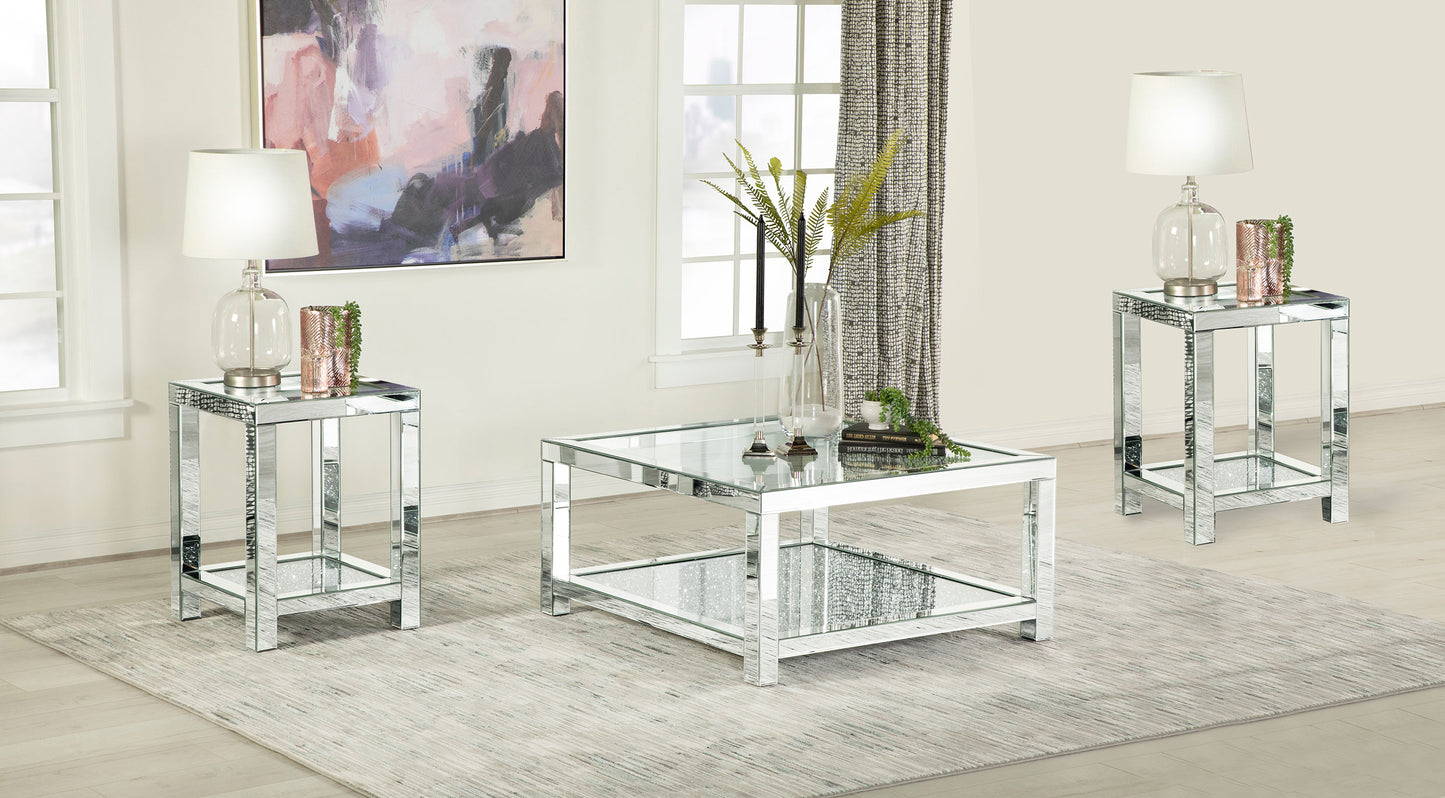 Valentina 3-piece Mirrored Coffee and End Table Set Silver