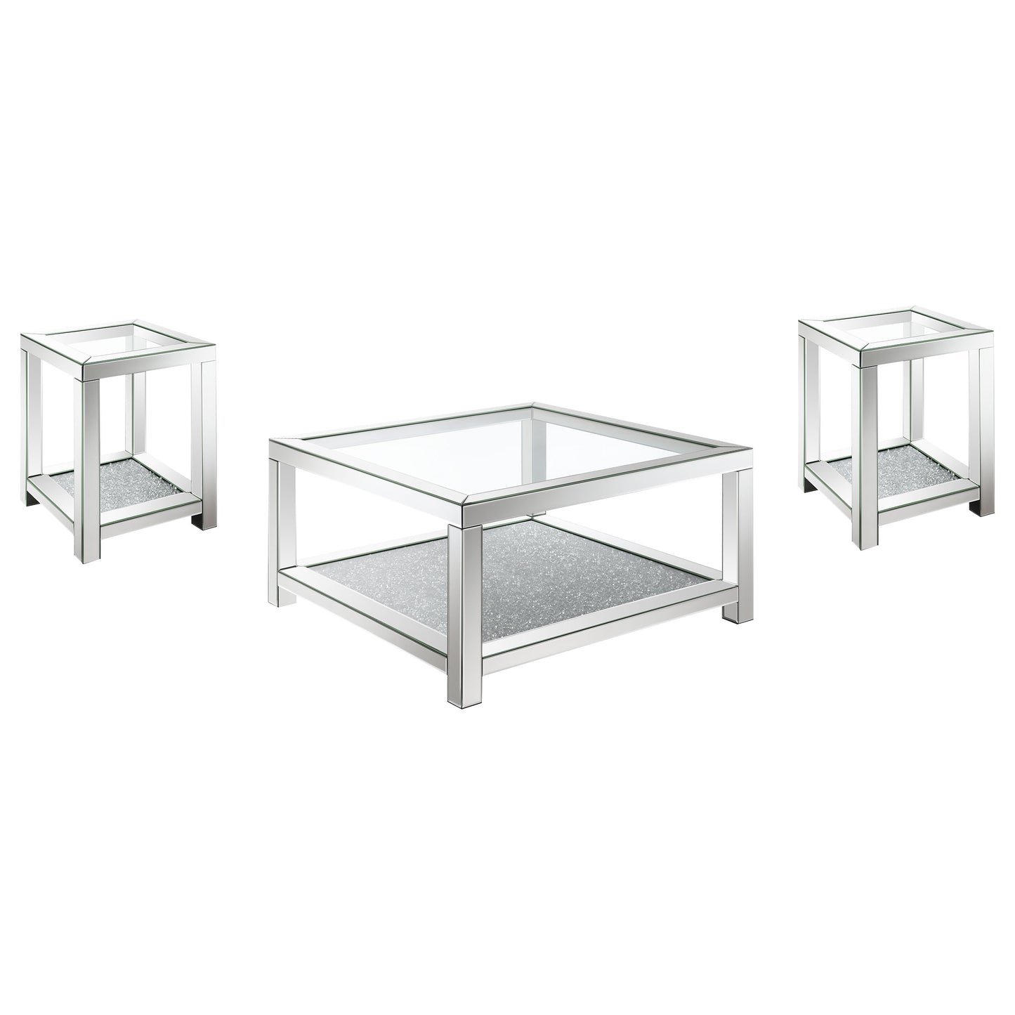 Valentina 3-piece Mirrored Coffee and End Table Set Silver