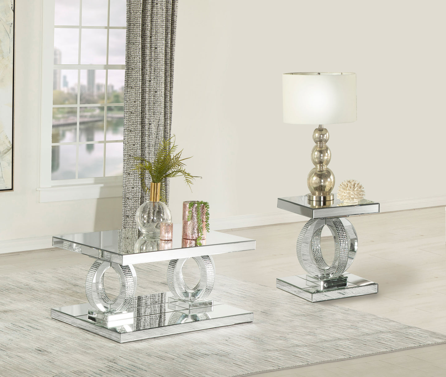 Breena 2-piece Mirrored Coffee and End Table Set Silver