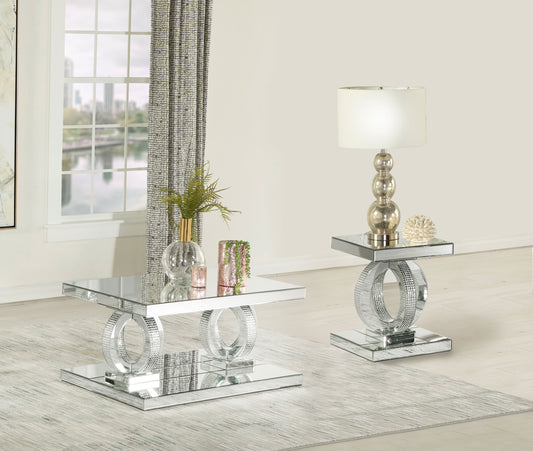 Breena 2-piece Mirrored Coffee and End Table Set Silver