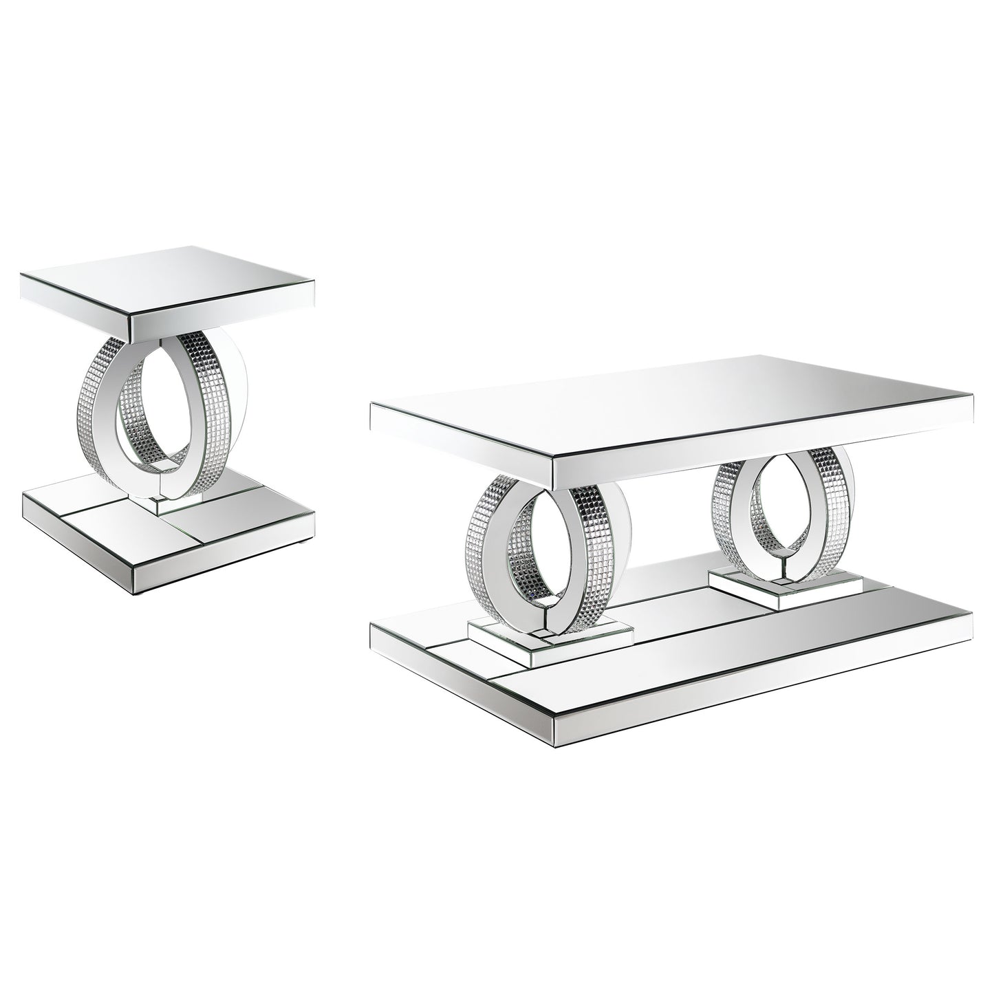 Breena 2-piece Mirrored Coffee and End Table Set Silver