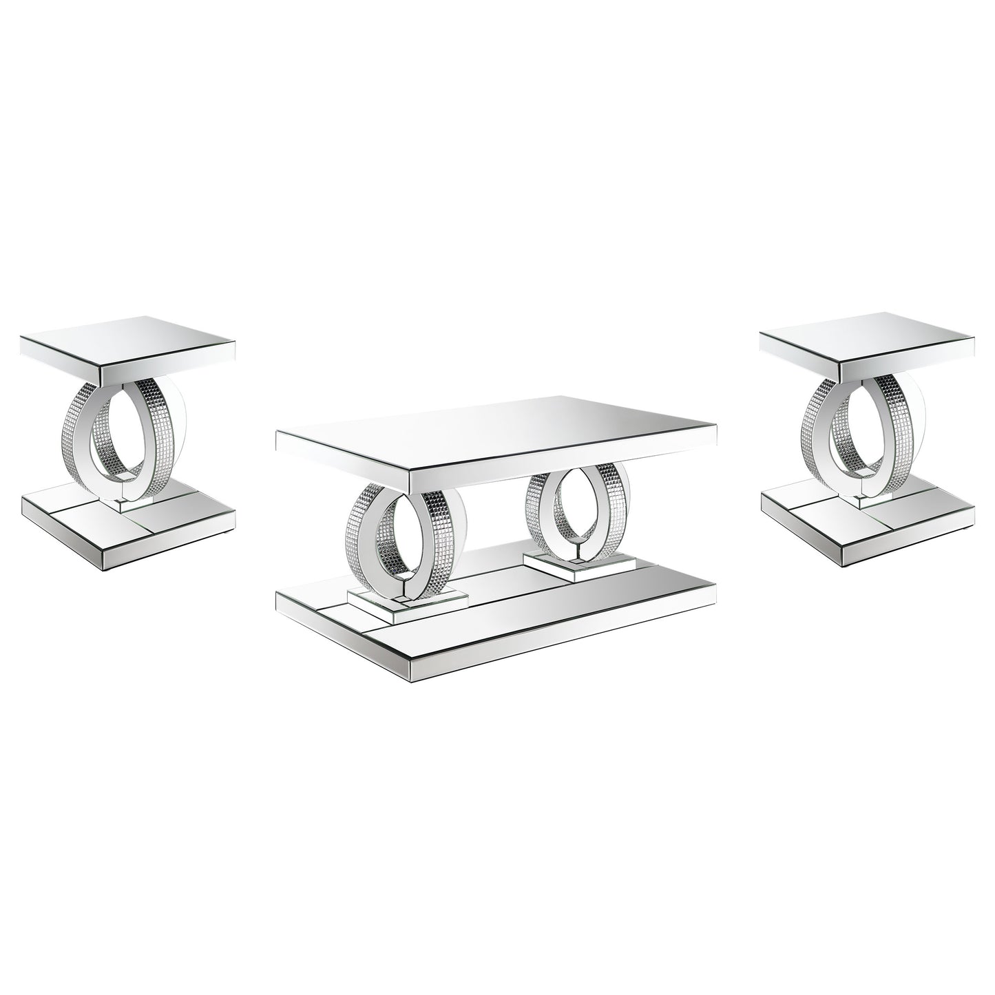 Breena 3-piece Mirrored Coffee and End Table Set Silver