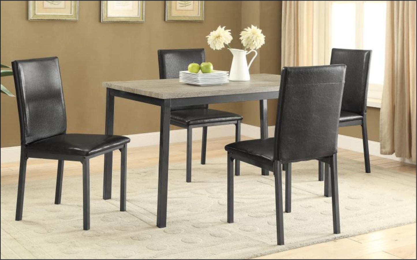 Garza 5-piece Rectangular Dining Table Set Black