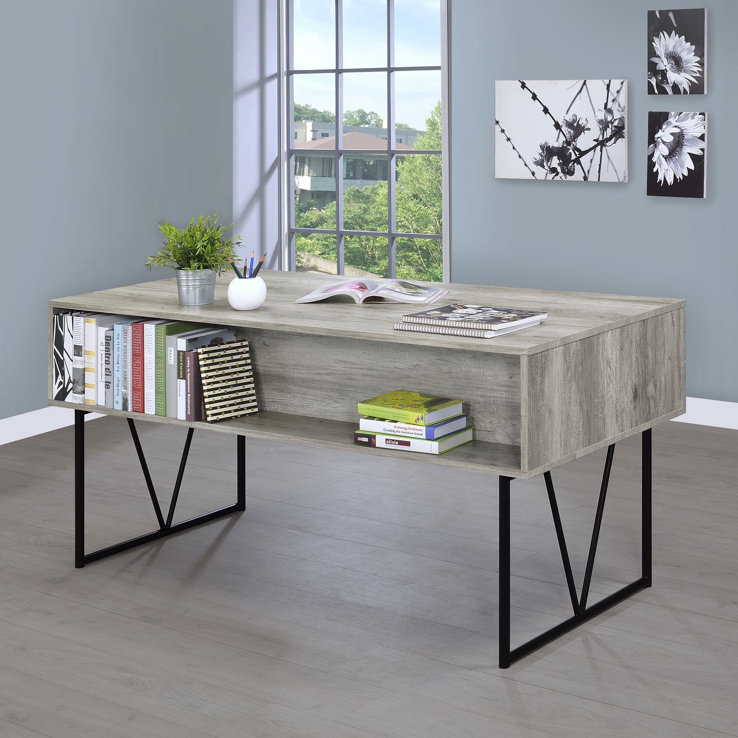 Analiese 63-inch 4-drawer Writing Desk Grey Driftwood