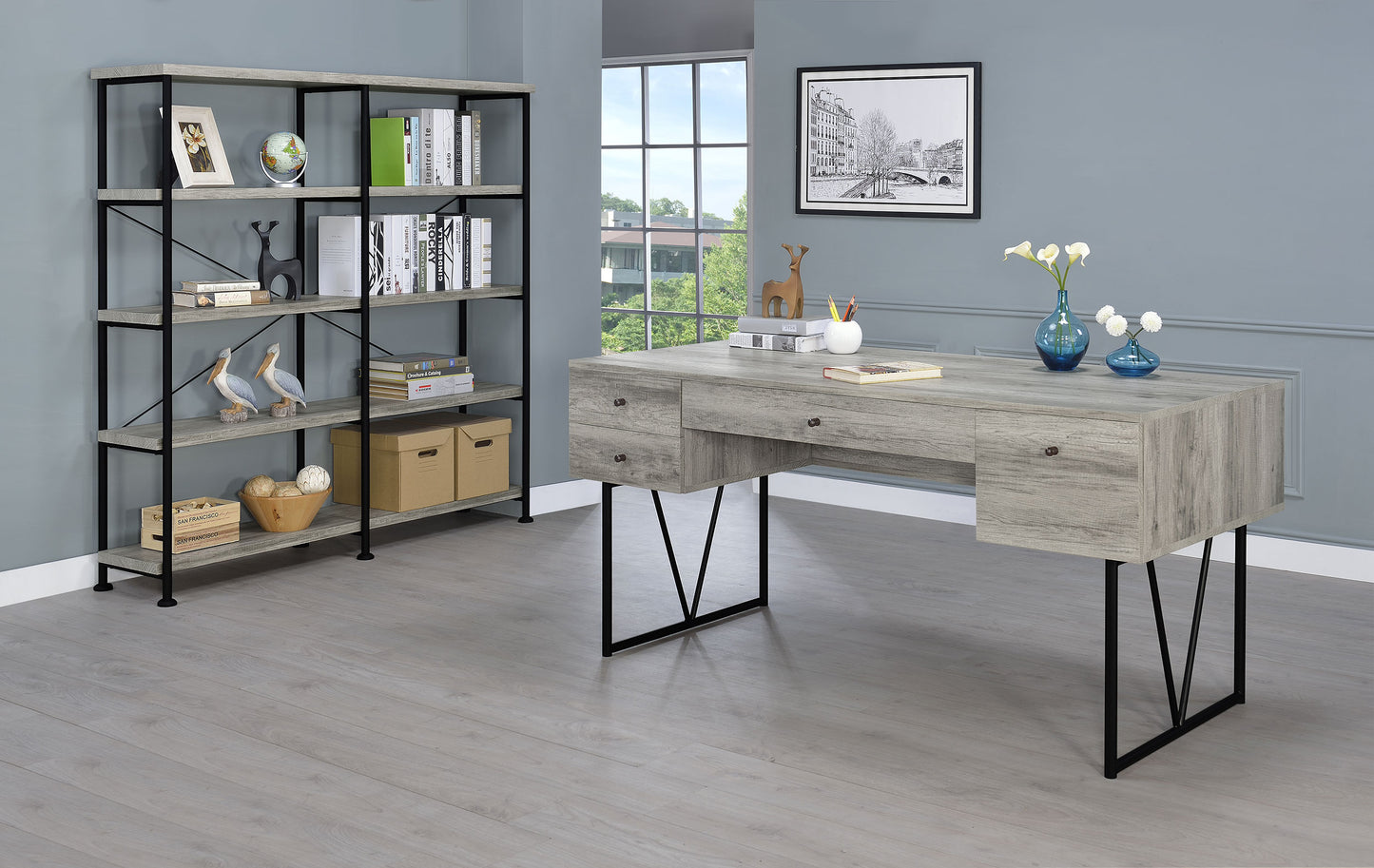Analiese 63-inch 4-drawer Writing Desk Grey Driftwood