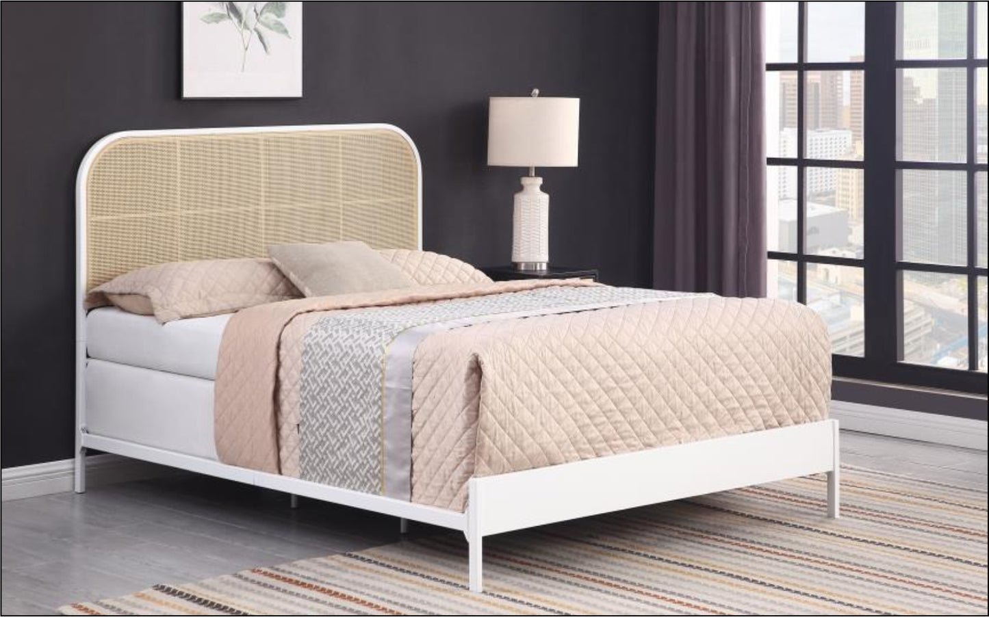Amherst Radio Weave Rattan Metal Full Bed White