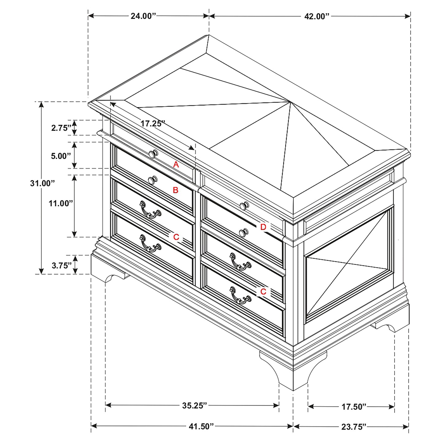 Hartshill 5-drawer Home Office File Cabinet Burnished Oak