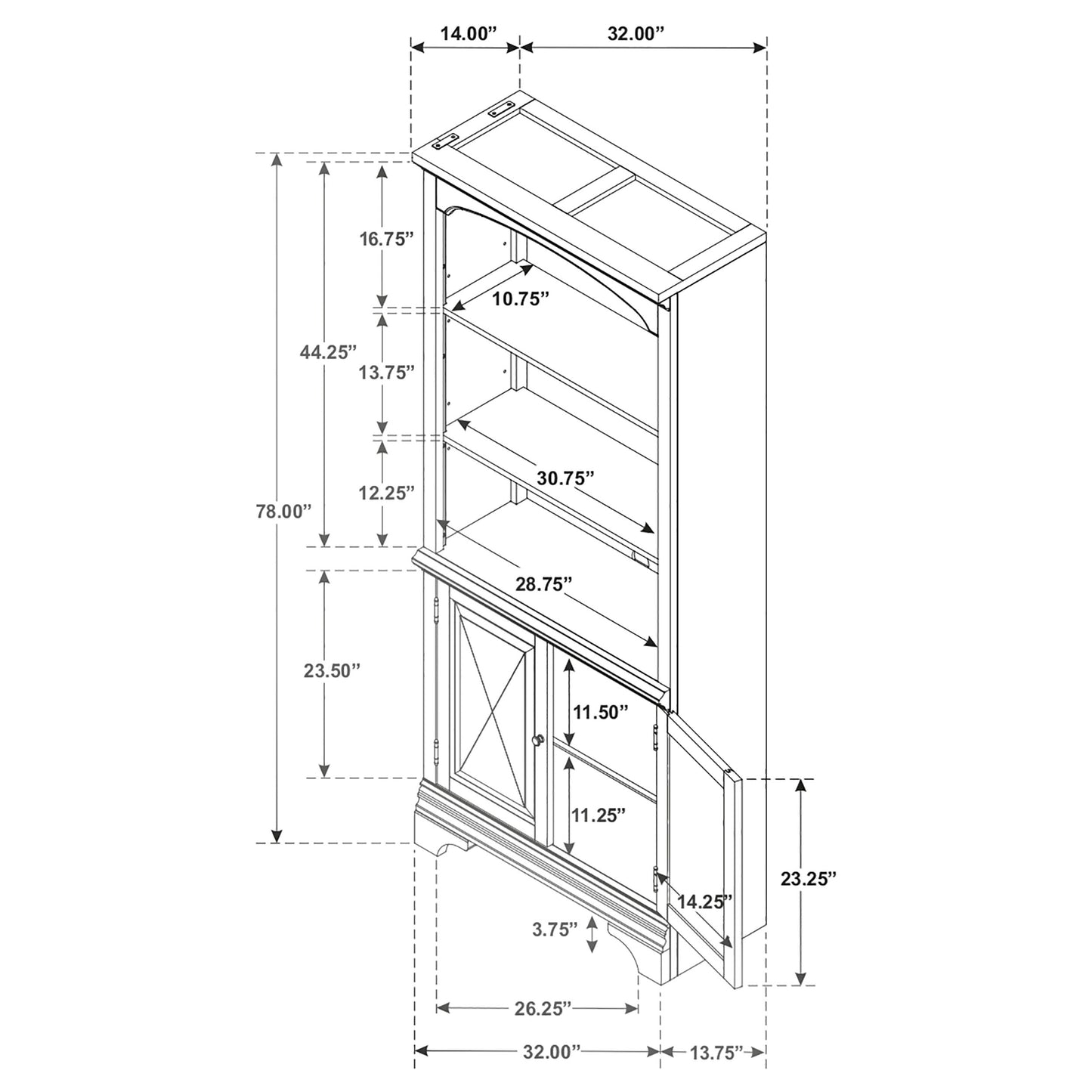 Hartshill 78-inch 3-shelf Cabinet Bookcase Burnished Oak
