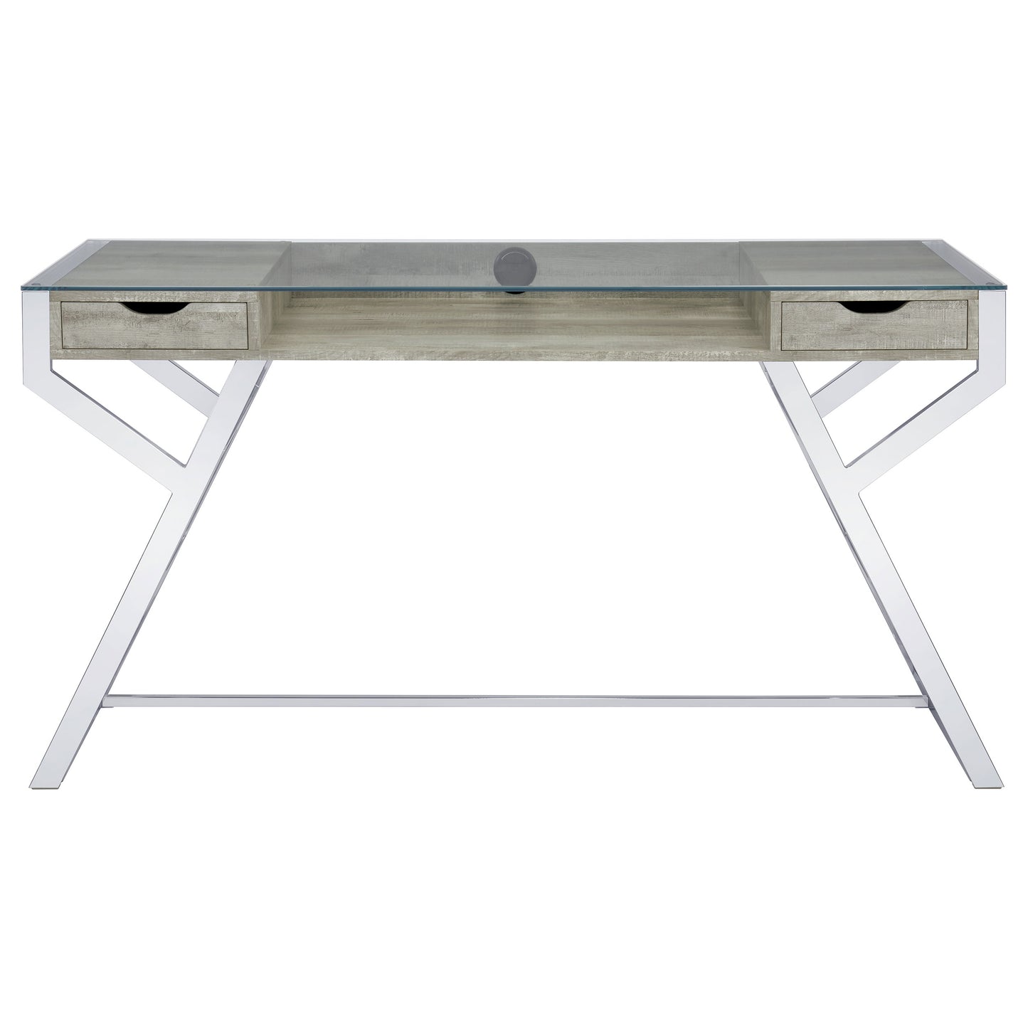 Emelle 56-inch Glass Top Writing Desk Grey Driftwood