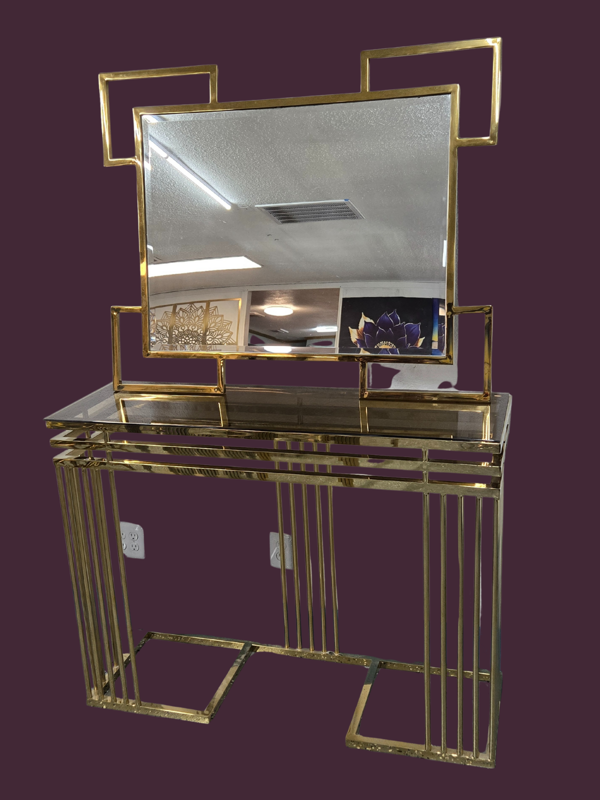 Golden Geo Frame Console & Mirror Set