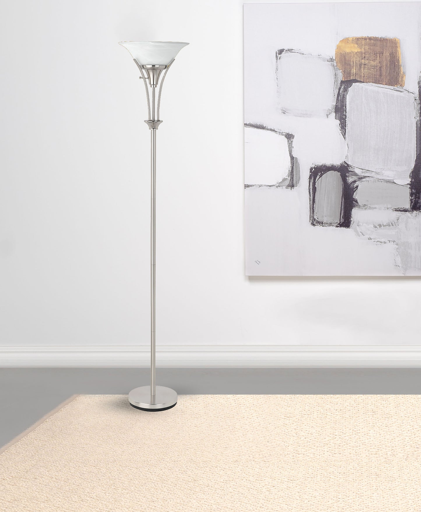 Archie 71-inch Frosted Torchiere Floor Lamp Brushed Steel