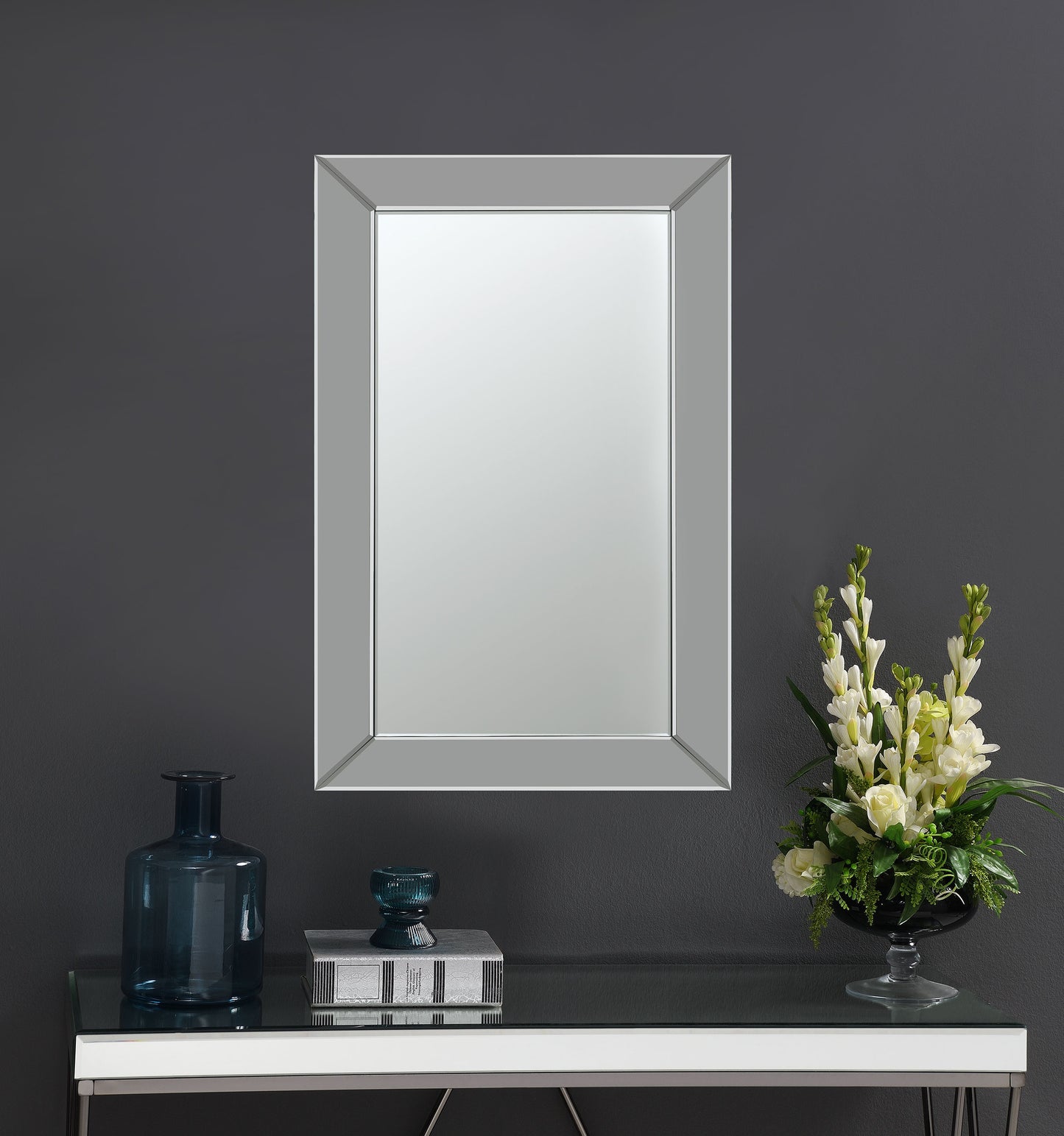 Pinciotti 36 x 24 Inch Beveled Frame Wall Mirror Silver