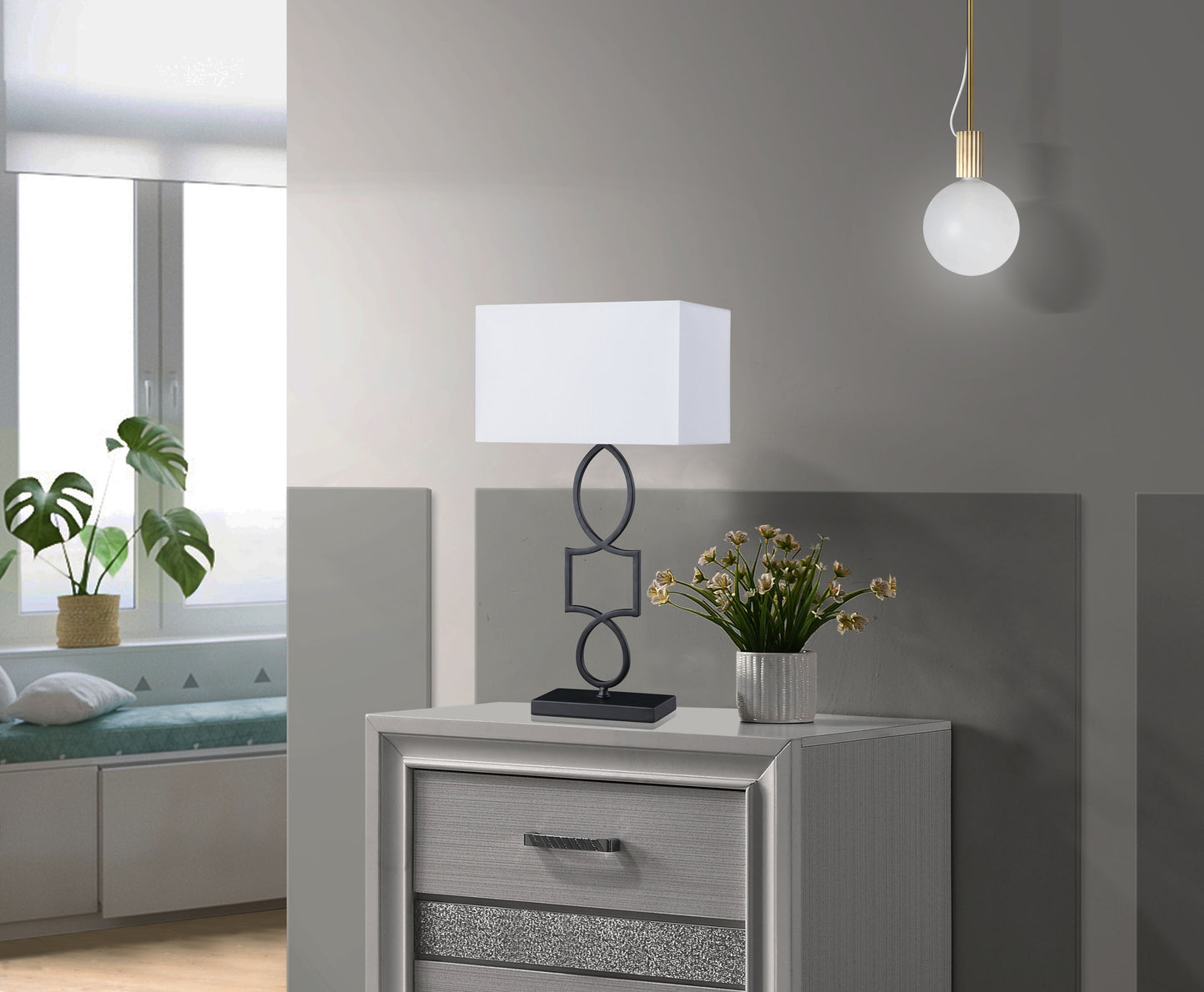 Leorio 29-inch Rectangular Shade Metal Table Lamp Black