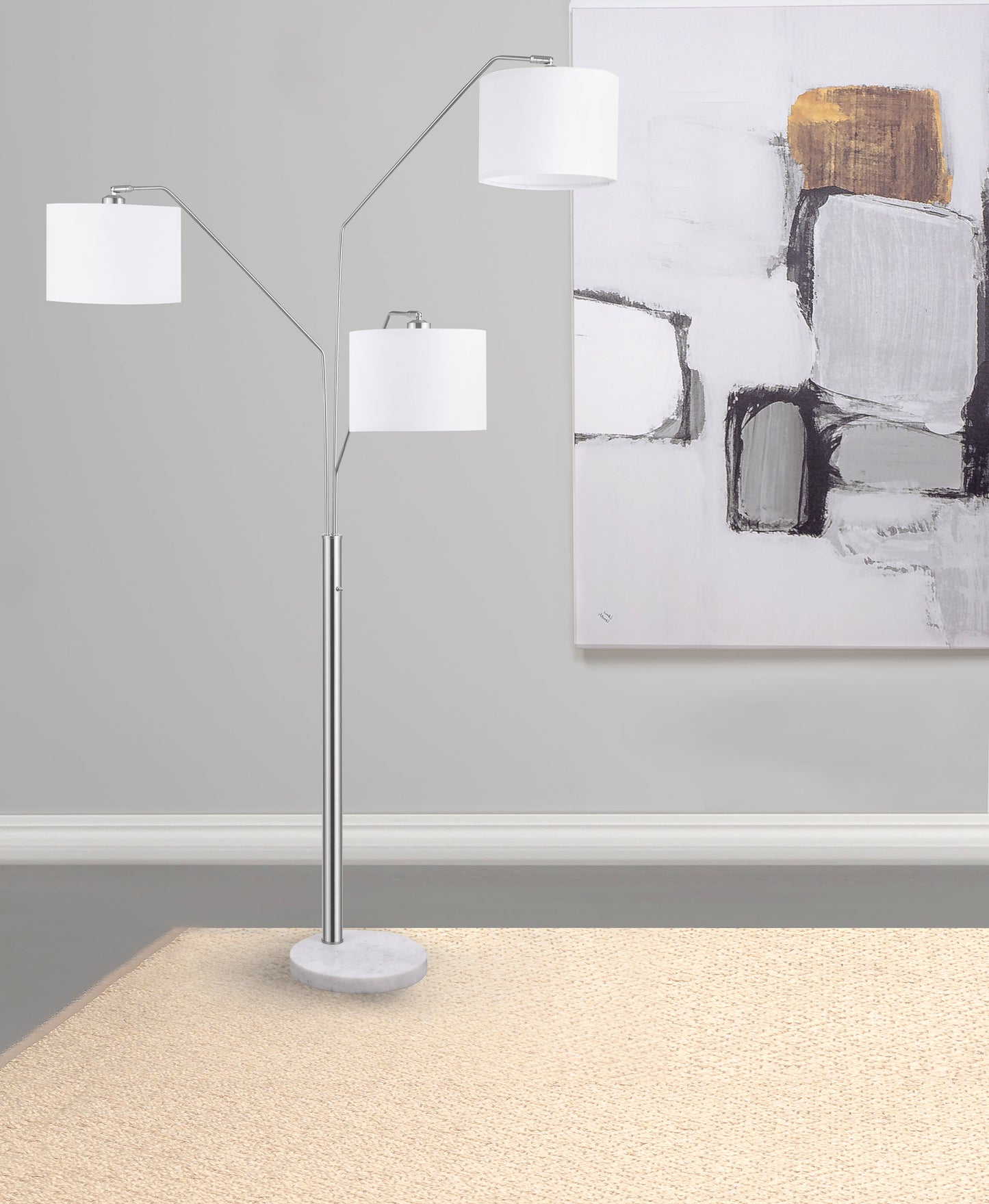 Jirou 84-inch Drum Shade Tree Floor Lamp Satin Nickel