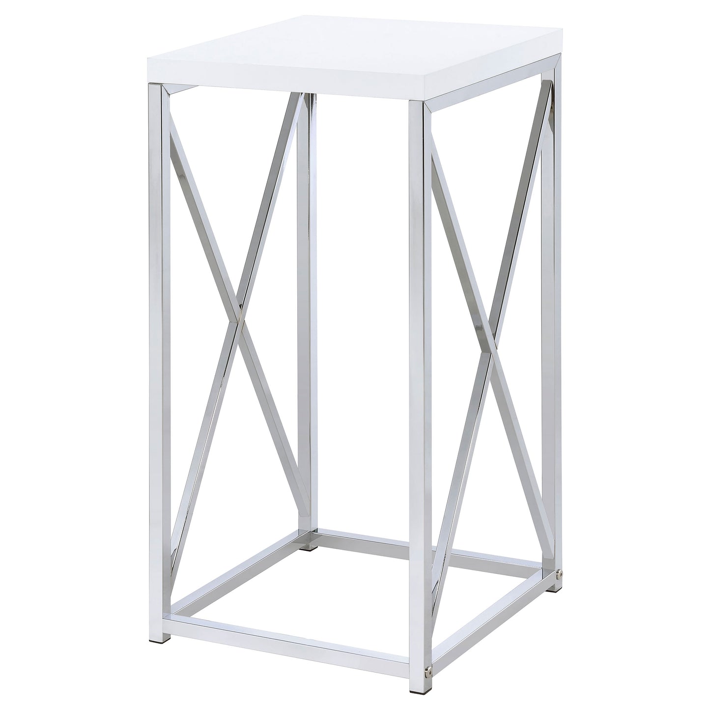 Edmund Square Accent Side Table White High Gloss and Chrome