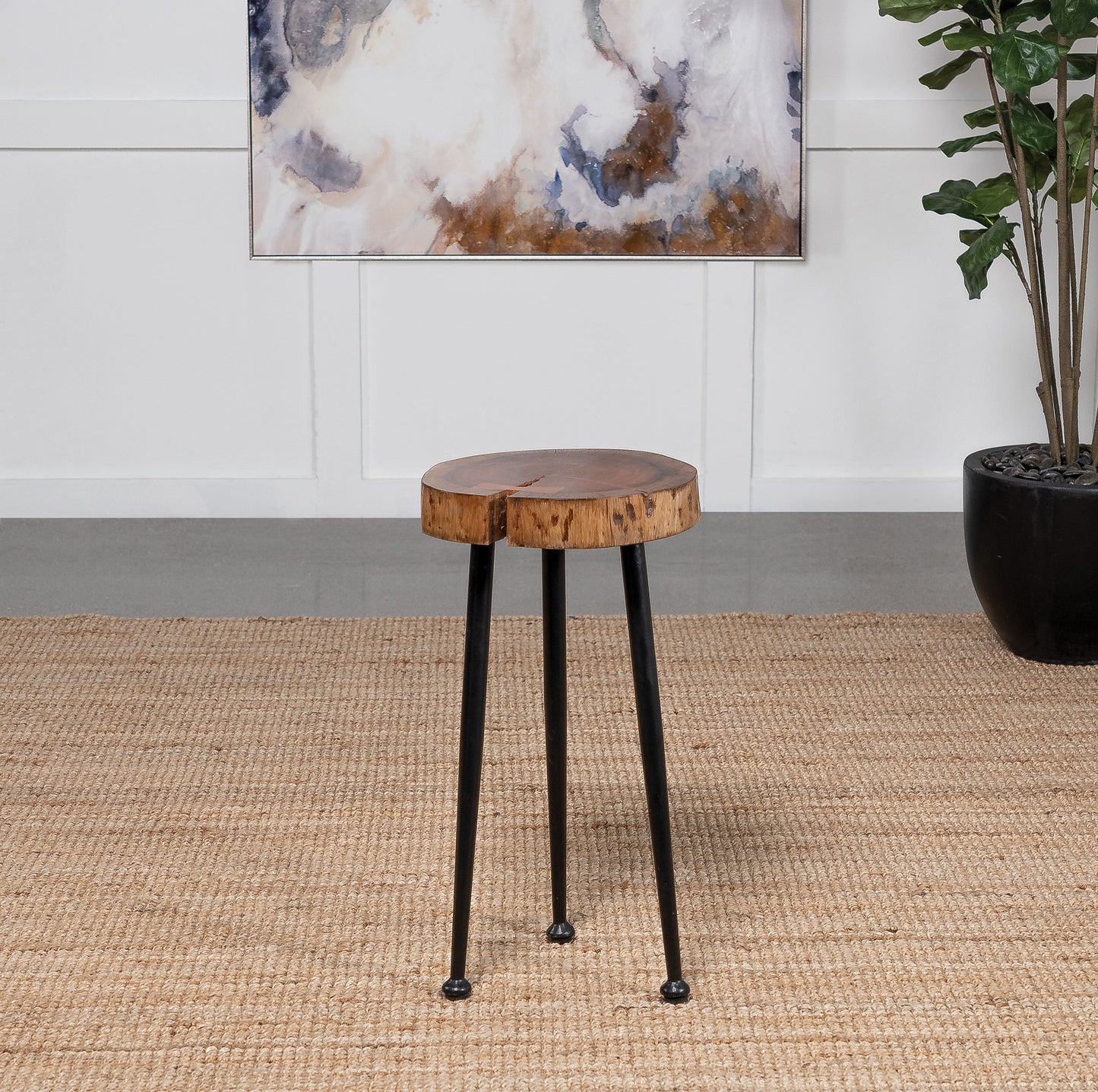 Keith Round Solid Tree Trunk Side Table Natural and Black