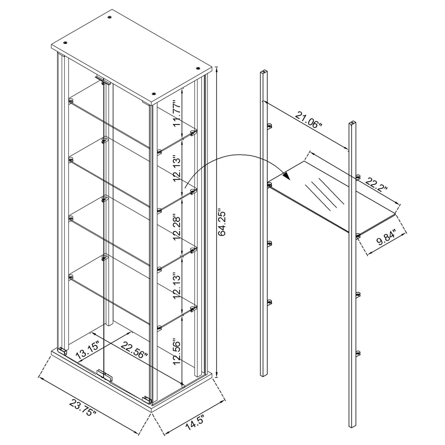 Delphinium 5-shelf Clear Glass Curio Display Cabinet Black