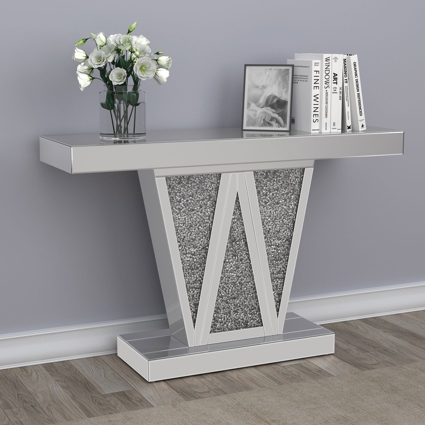 Crocus Rectangular Mirrored Entryway Console Table Silver