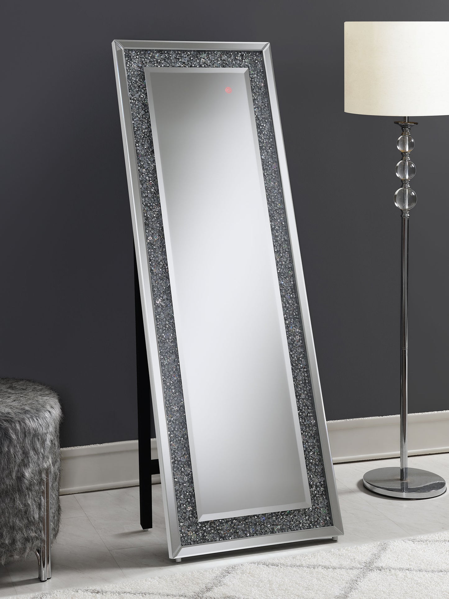 Carisi 22 x 61 Inch Faux Crystal LED Standing Mirror Silver