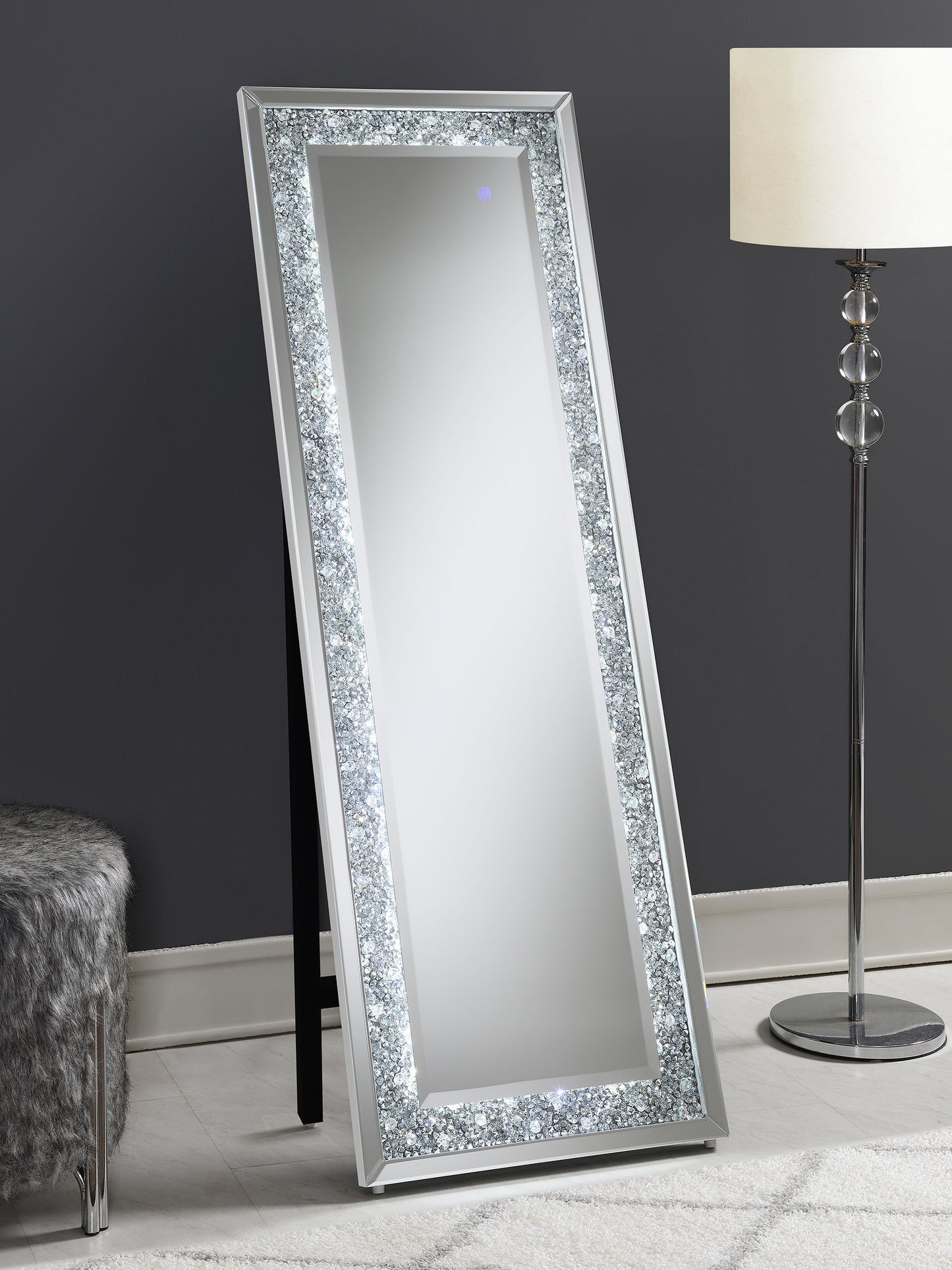 Carisi 22 x 61 Inch Faux Crystal LED Standing Mirror Silver