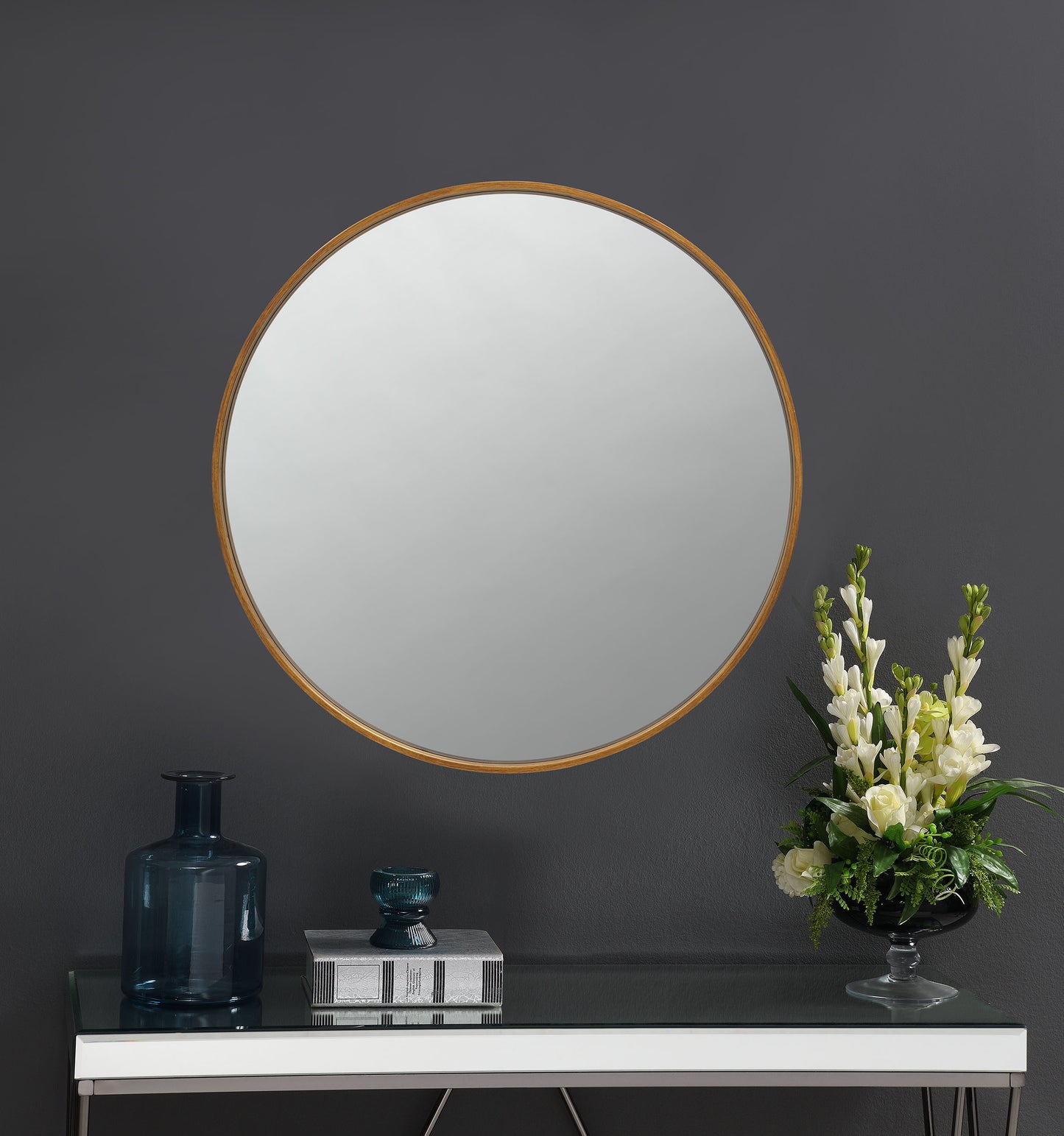 O'Malley 40 x 40 Inch Round Framed Wall Mirror Brass