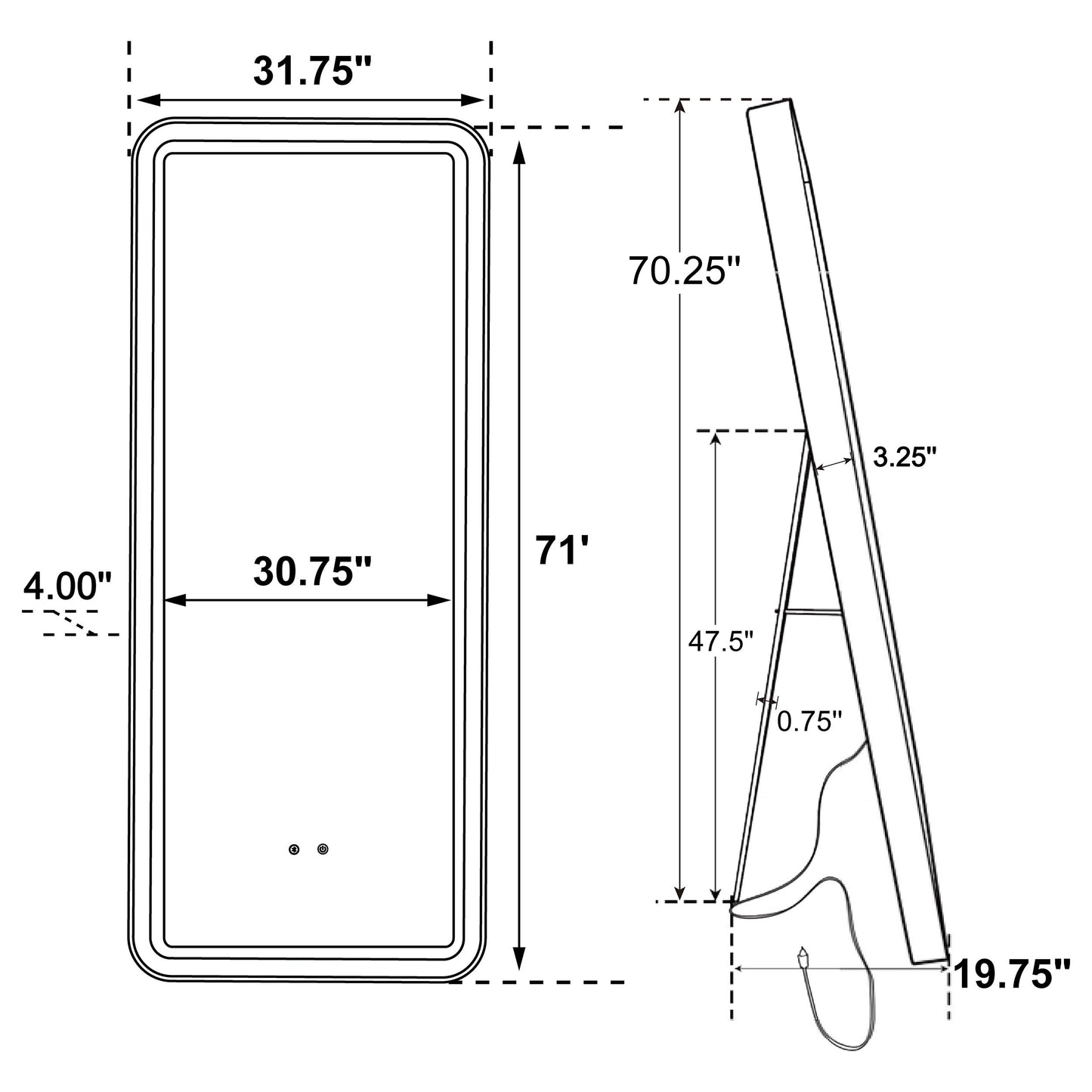 Glendora LED Standing Mirror with Bluetooth Speaker Black