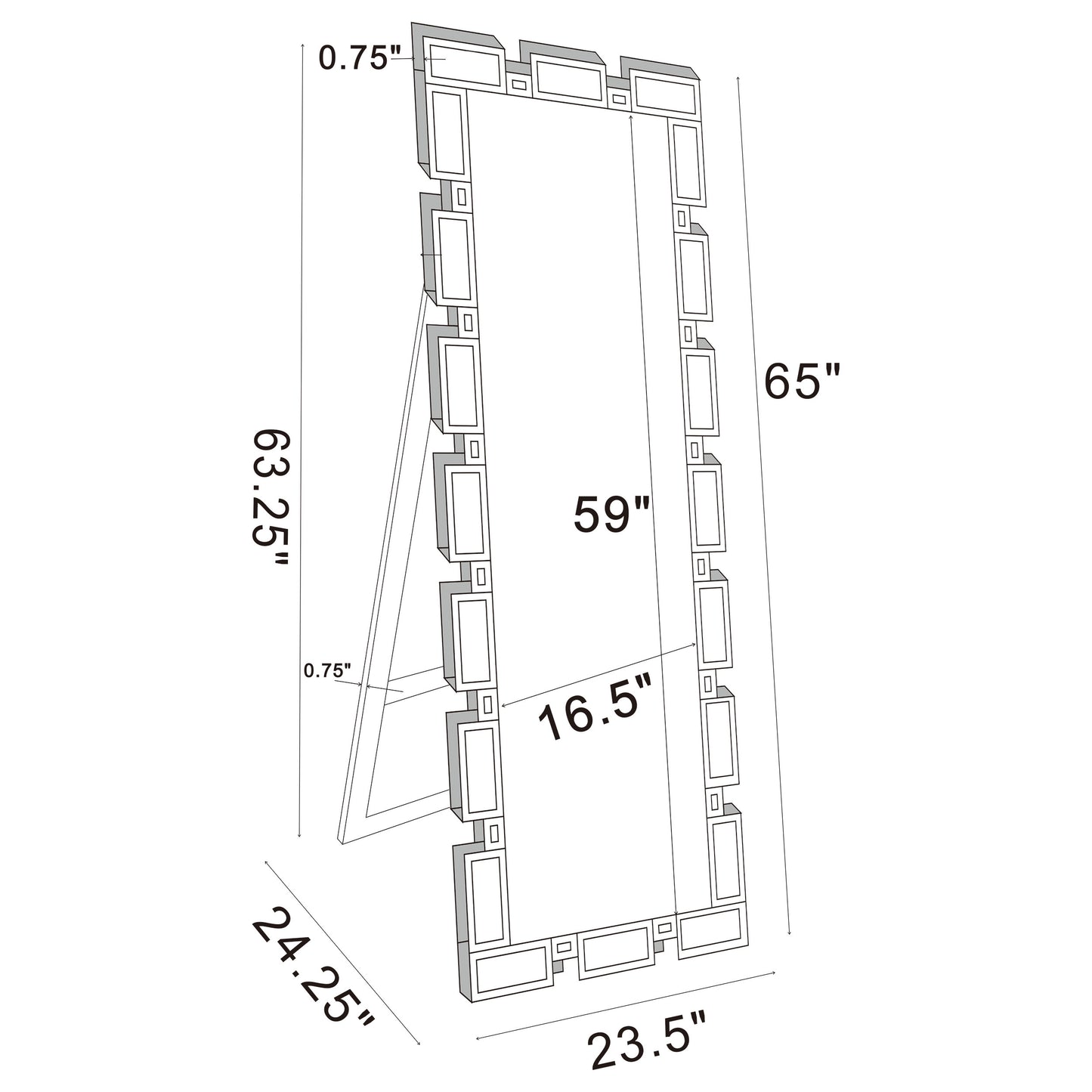 Tavin 24 x 65 Inch Geometric Frame Standing Mirror Silver