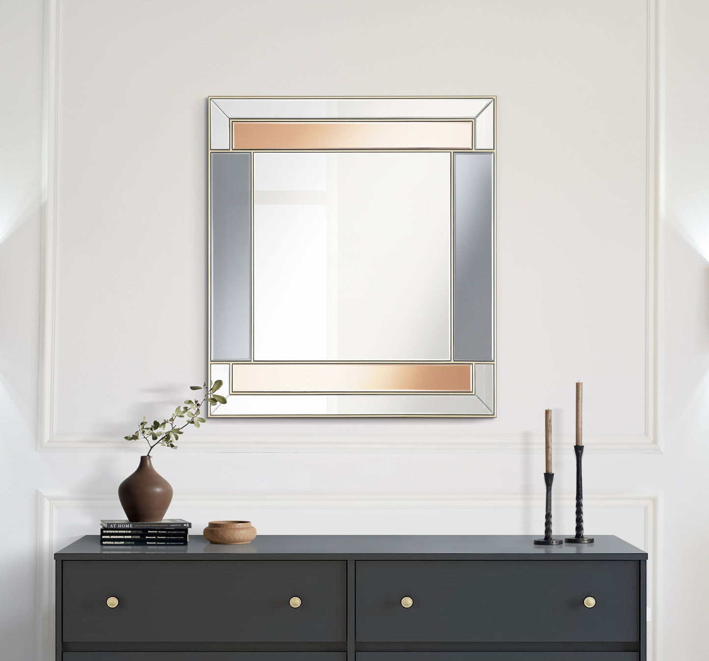 Braylin 38 x 40 Inch Wall Mirror Champagne and Silver