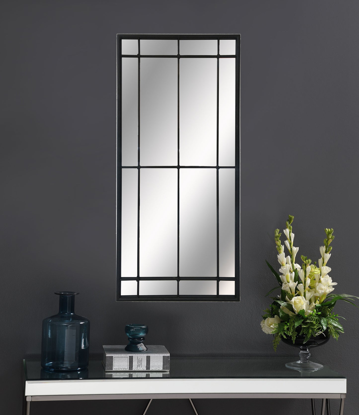 Annetta 24 x 52 Inch Window Pane Wall Mirror Black