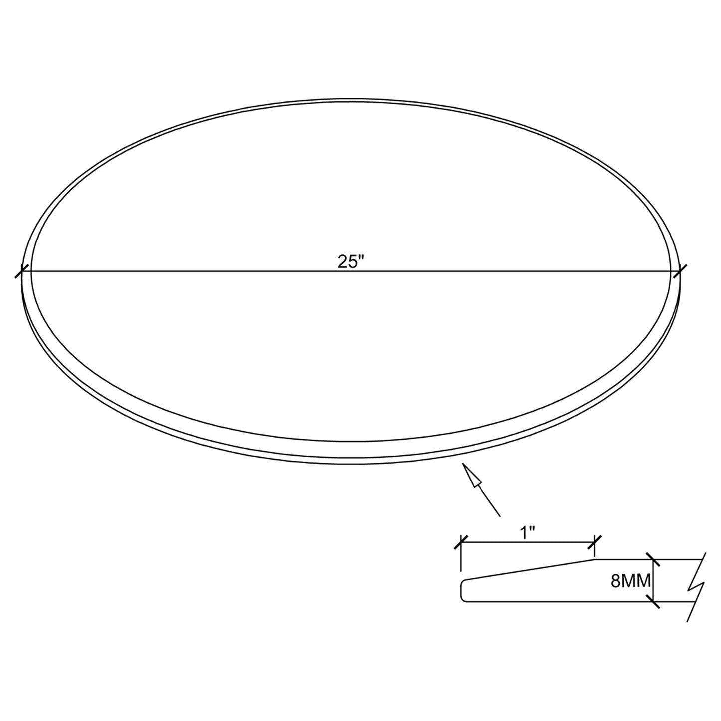 25-inch 8mm Round Clear Tempered Glass Top