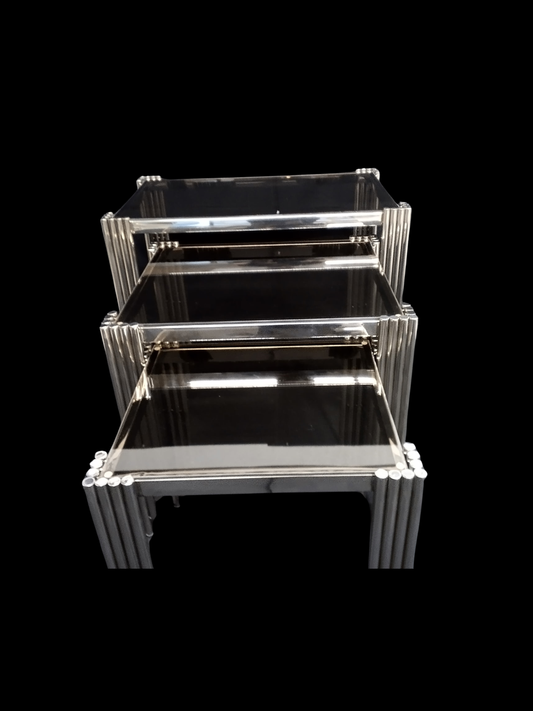 Silver Cascade Fringe Nesting Table Set (3-Piece)
