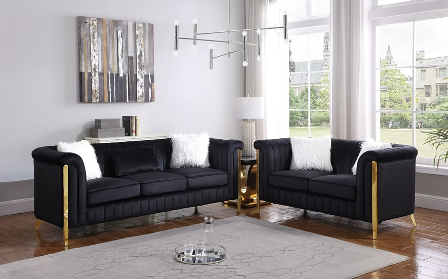 Fara Sofa-Loveseat Set Black/gold