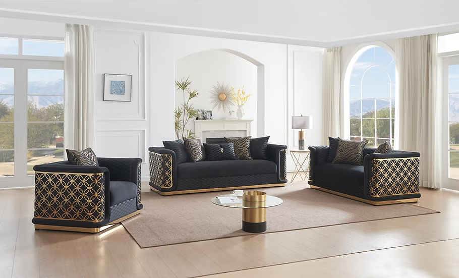 Riya Sofa-Loveseat-Chair Set Black