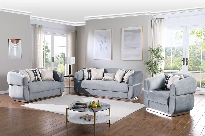 Carmela Sofa-Loveseat-Chair Set Gray