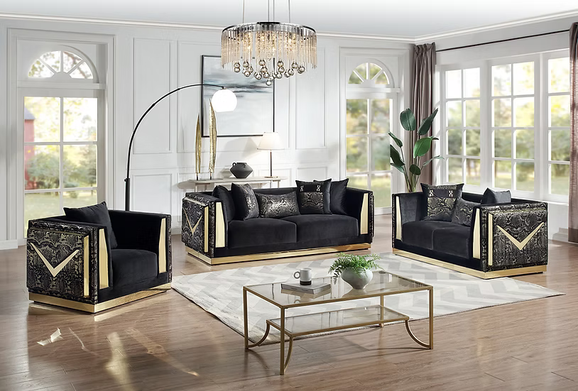 Monaco Sofa-Loveseat-Chair Set Blac