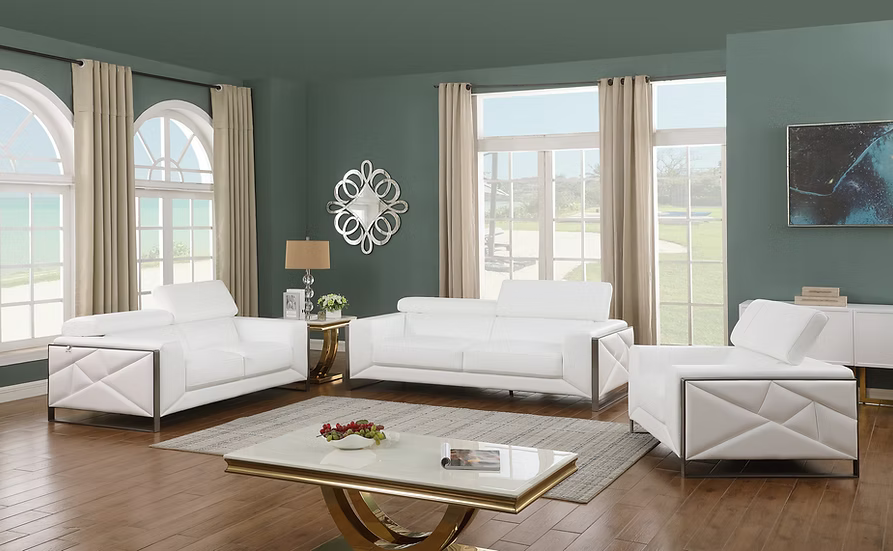 Giorrgio Italian Leather Sofa-Loveseat-Chair Set White