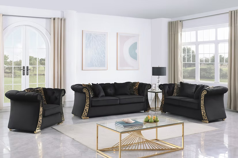 Curamu Sofa-Loveseat-Chair Set Blak