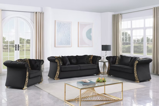 Curamu Sofa-Loveseat-Chair Set Blak