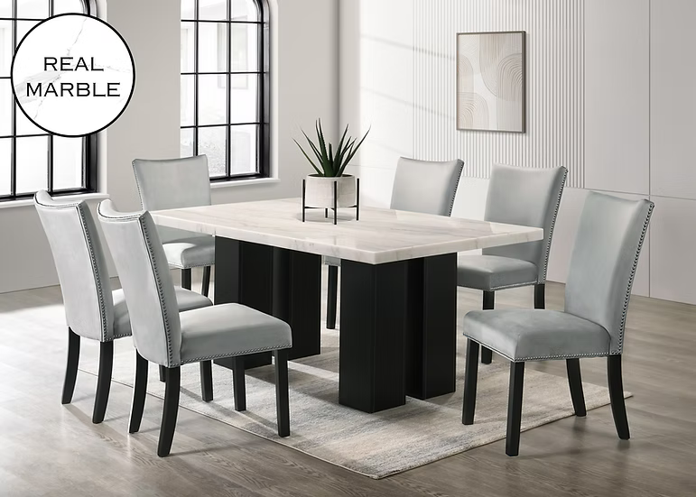 Valentino Real Marble Dining SEt 7 Pc Black (Copy)