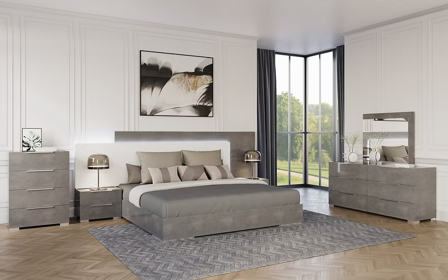 Fabiana Collection (Grey) Italian Bedroom Set Queen 5 Pc