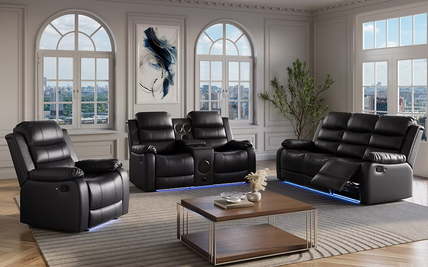 Marisol 3pcs Reclining Sofa, Love & Recliner BLACK