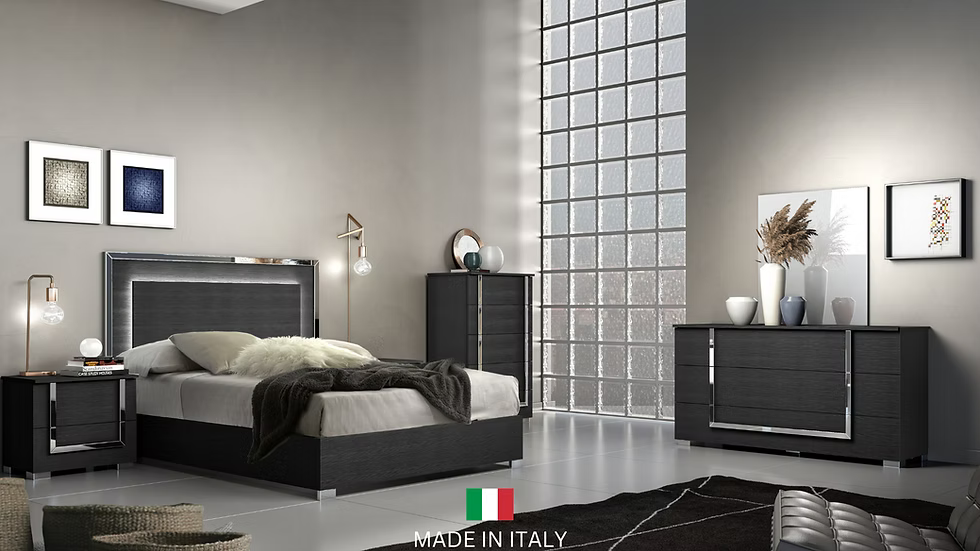 Antonella Collection (Black) Italian Bedroom Set Queen 5 Pc