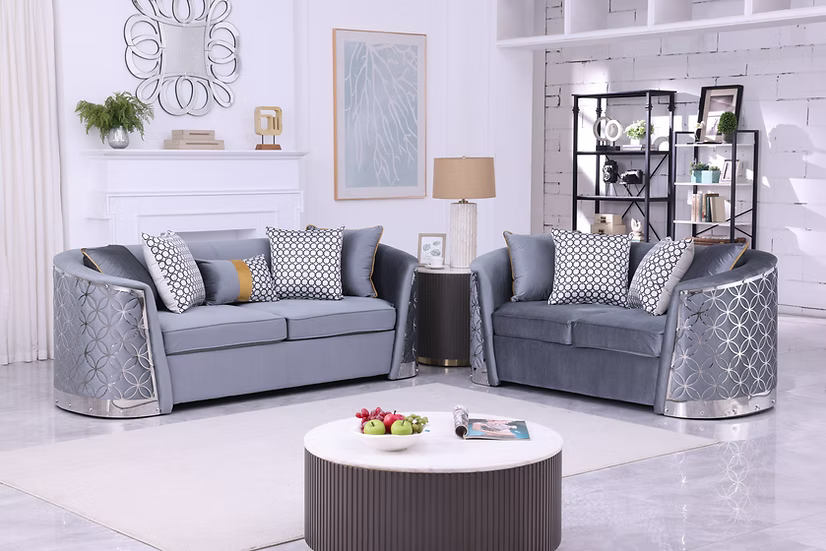 Athena Sofa and Loveseat Set Grey